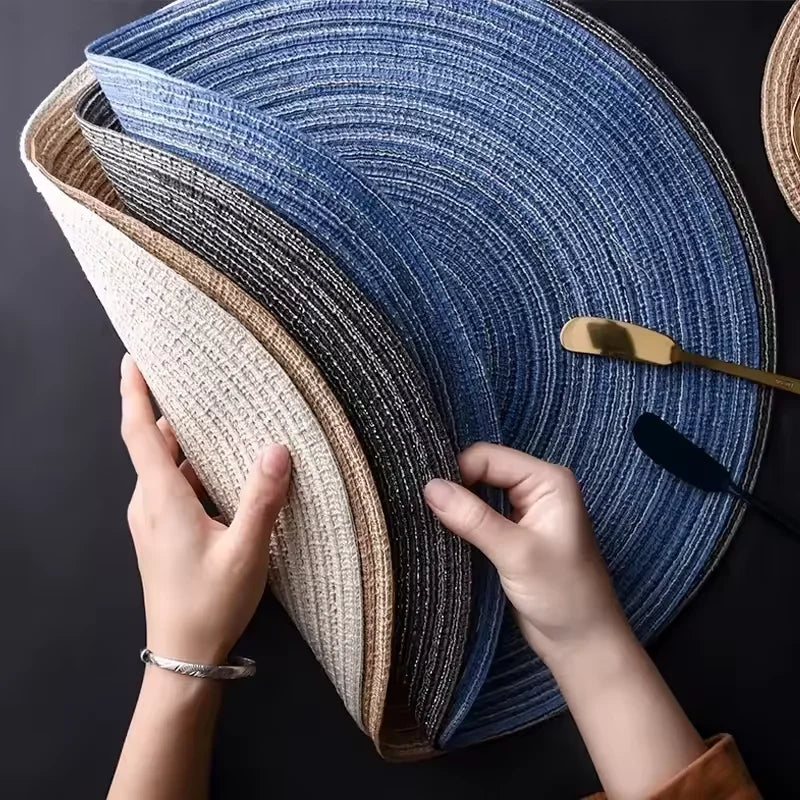 Round Nordic Linen Placemat – Non-Slip Heat-Resistant Coaster Mat Woven Placemat Qst