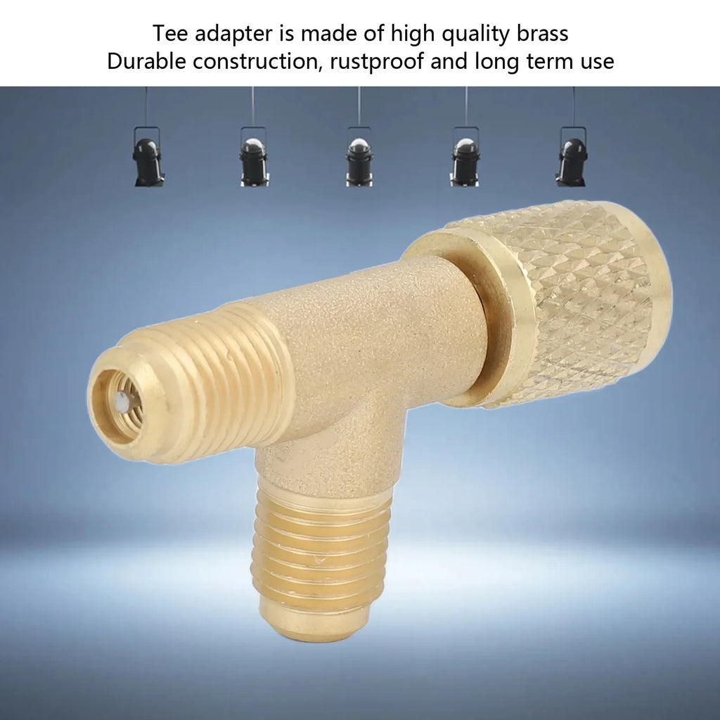 Brass Quick Coupler Tee Adapter Valve Core 1/4" SAE R22 R12 HVAC Tee Adapter Qme