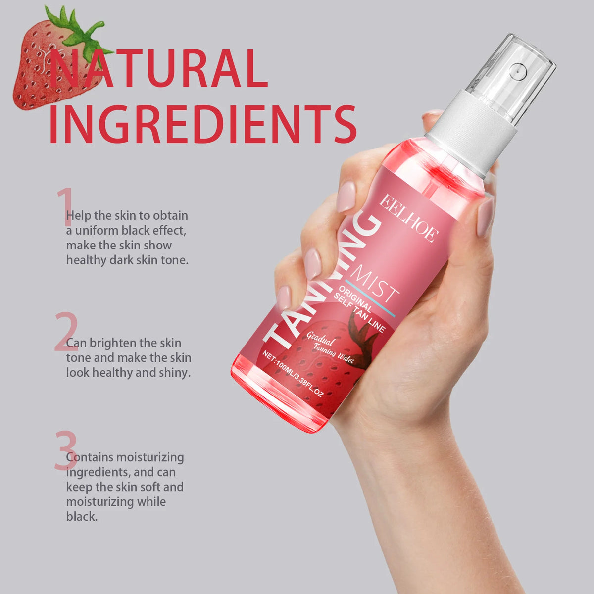 Eelhoe Strawberry Sunless Tanning Spray | Bronze Glow 100ml Sunless Tanning Spray Qst