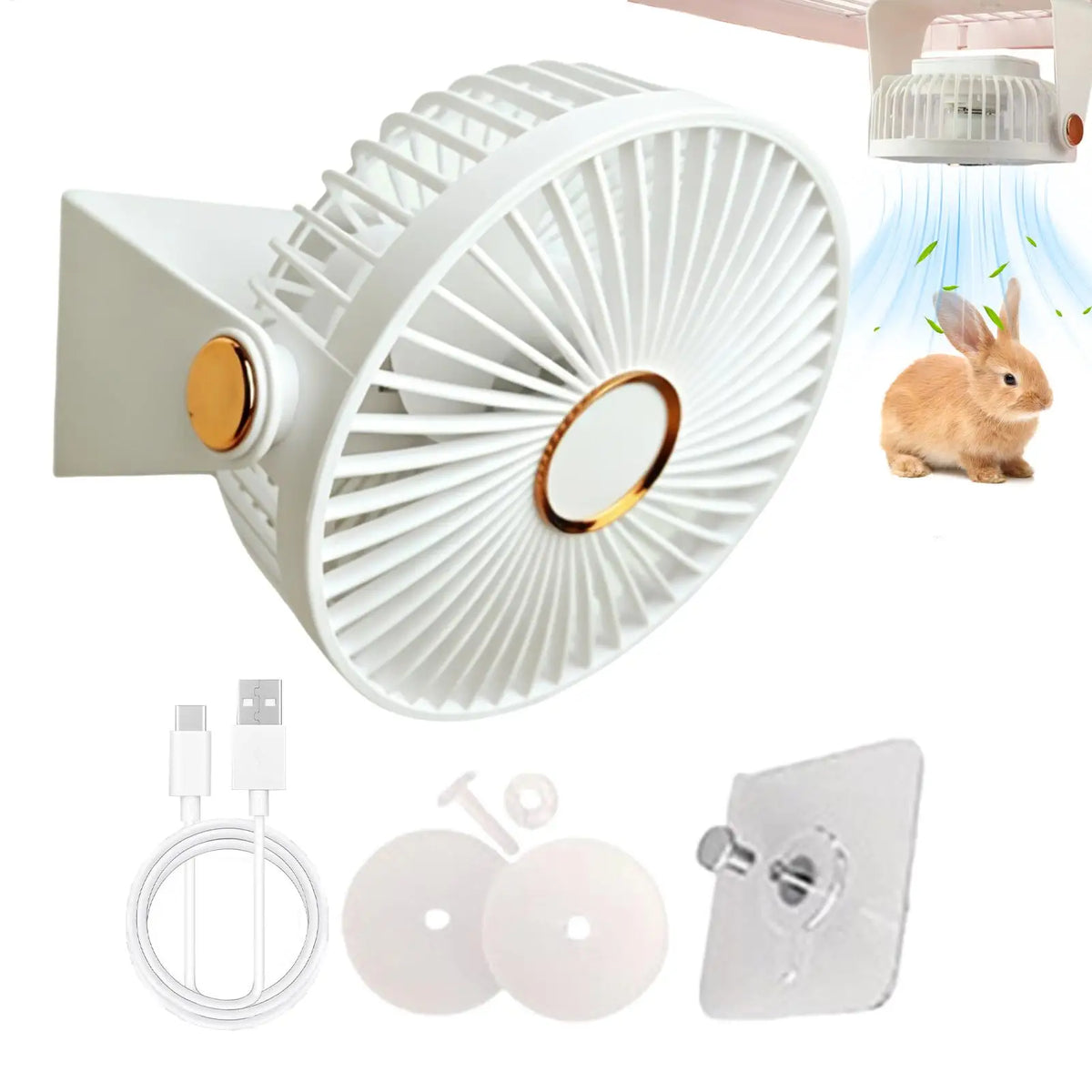 Portable USB Rechargeable Pet Cage Cooling Fan – No-Drill Pet Cage Cooling Fan Qme