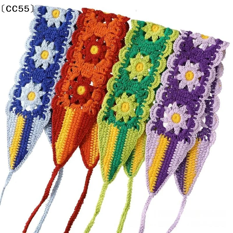Floral Knitted Headband Stretch Turban Crochet Hairband Women Knitted Headband Qst