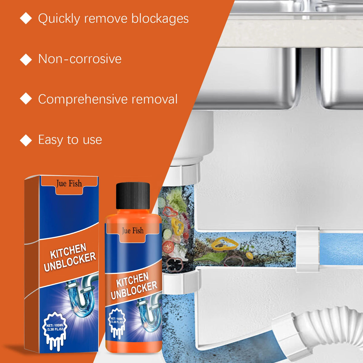 100ml Pipe Drain Unblocker – Fast Clog & Odor Remover Liquid Drain Unblocker Qst