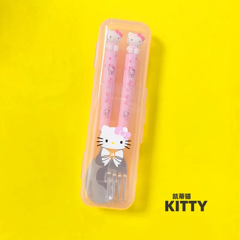 Hello Kitty Kuromi Kids Portable Stainless Steel Spoon Set Kids Cutlery Set Qme 4