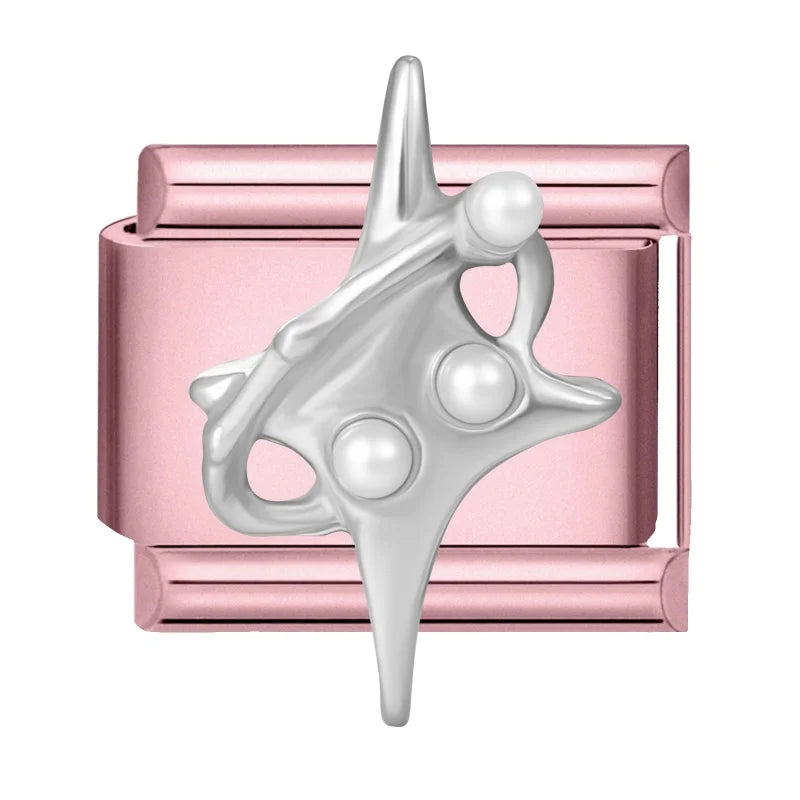 Zircon Flower Heart Bow Pink DIY Charm Bracelet | Stainless Steel DIY Charm Bracelet Qme Style 25
