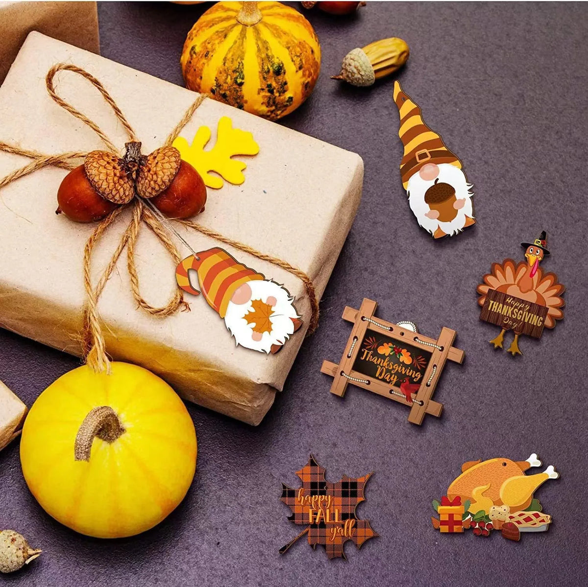 Thanksgiving Wooden Ornaments – Gnome Turkey Pumpkin Maple Leaf Seasonal Wood Ornaments Qme