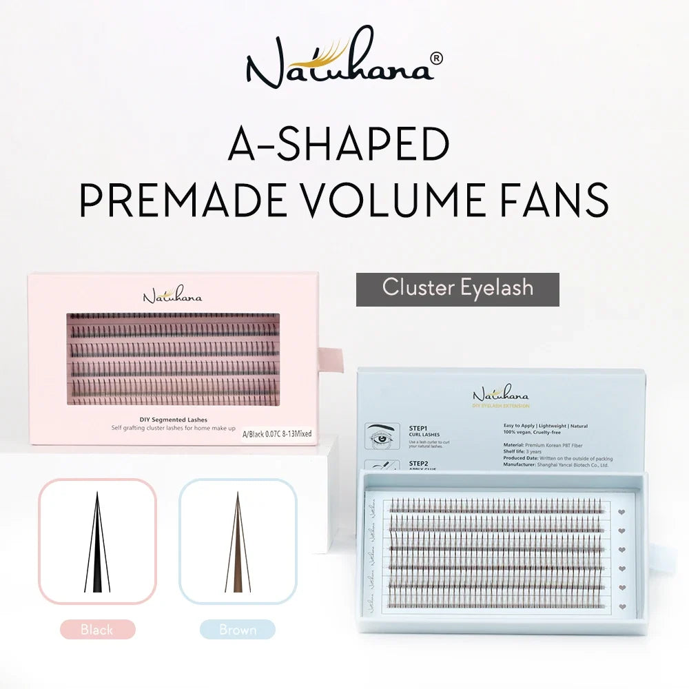 NATUHANA M-Shape Premade Volume Fan Lashes – Natural & Fluffy Premade Volume Lashes Qme