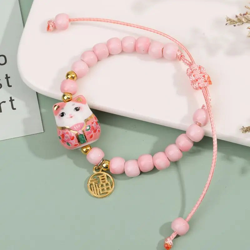 Cat Ceramic Beaded Bracelet – Colorful Harajuku Style Beaded Charm Bracelet Qme