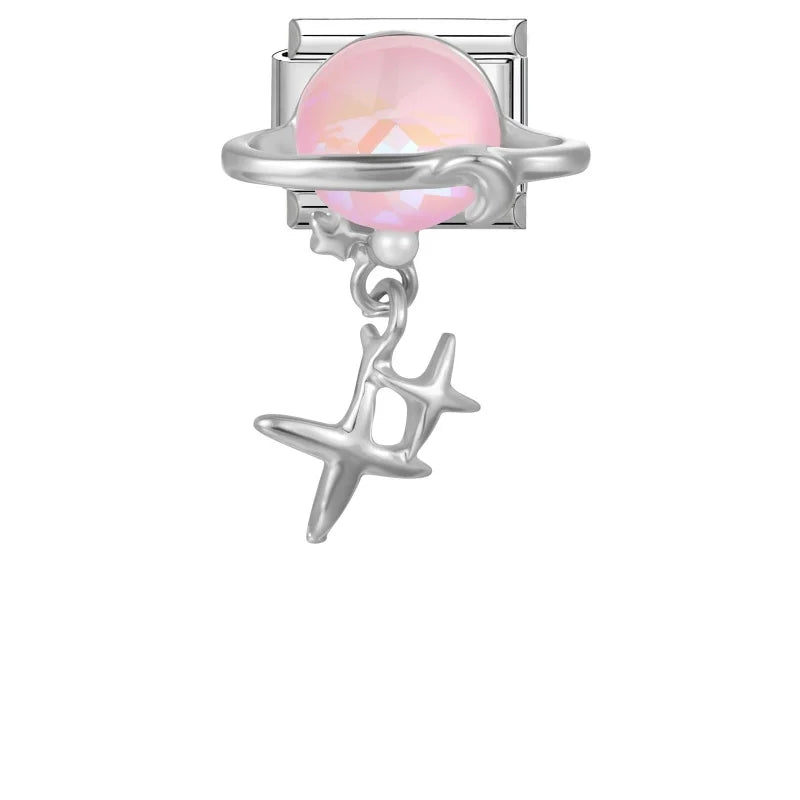 Zircon Italian Charm Links – Heart, Star & Bow | 9mm Steel Italian Charm Links Qme Style 1