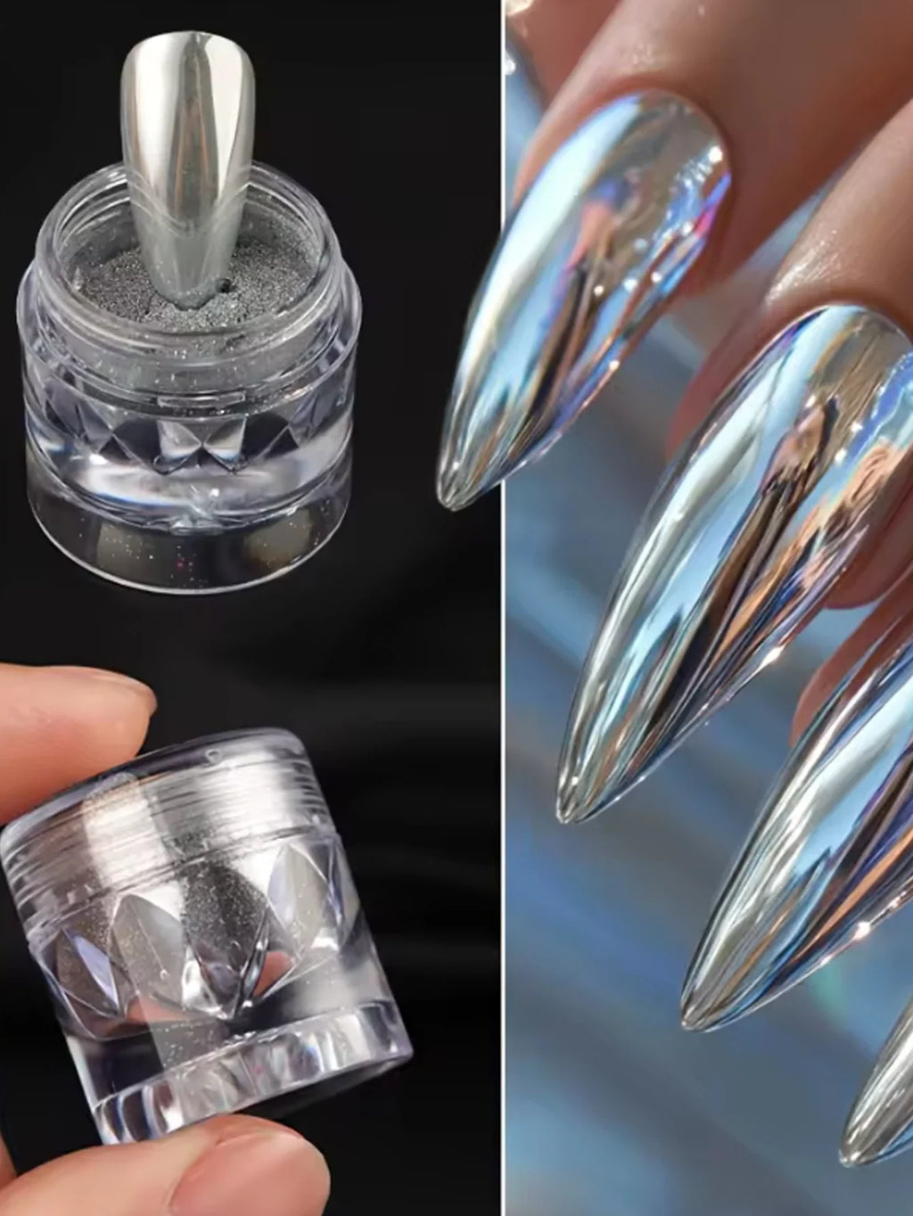 Mirror Chrome Nail Powder – Gold, Silver & Pearl Set Chrome Nail Powder Qme