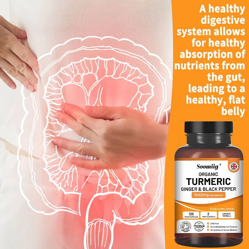 Organic Turmeric Ginger & Black Pepper Capsules | 95% Curcumin Herbal Supplement Capsules Qst