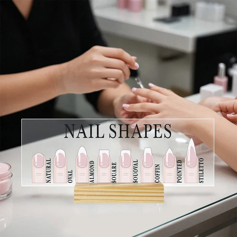 Acrylic Nail Shape Display Board with Wood Base & Mannequin Tips Nail Art Display Stand Qme