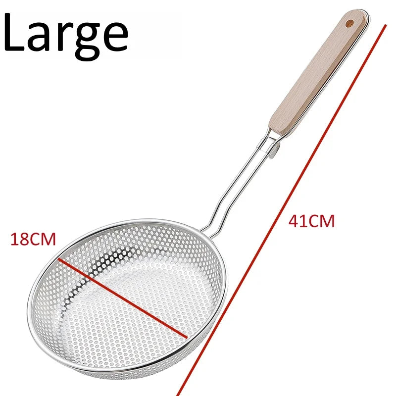 Stainless Steel Fine Mesh Skimmer Spoon with Wooden Handle Mesh Skimmer Spoon Qme large
