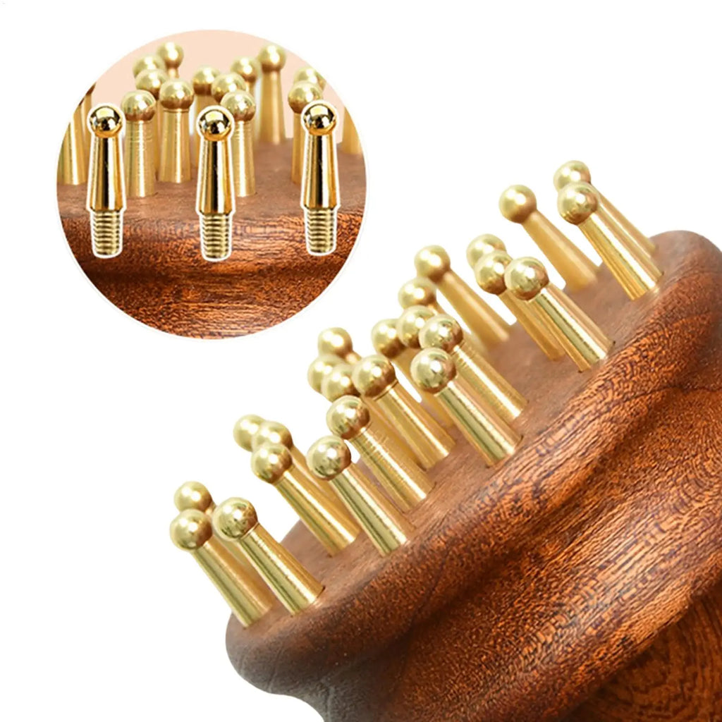 Scalp Massager Brush – Long Handle, Brass Teeth & Meridian Comb Scalp Massager Brush Qme