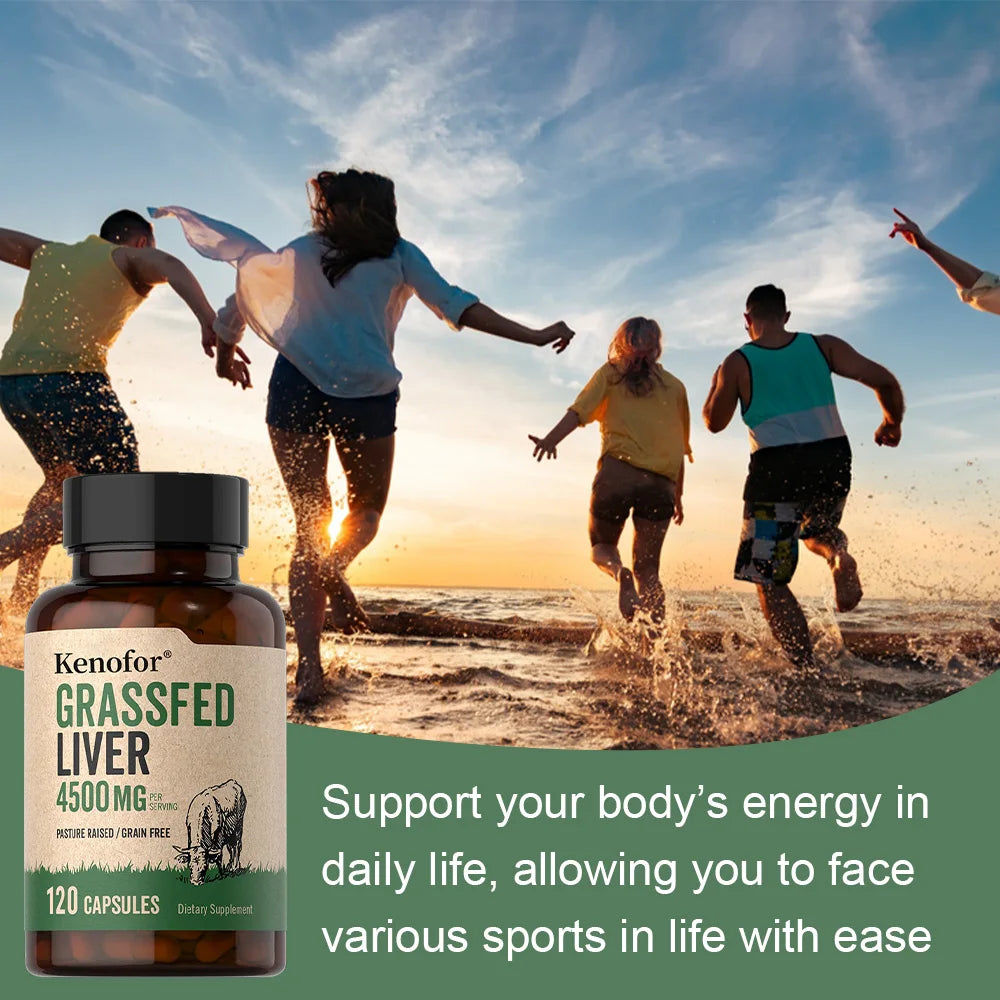 Grass-Fed Beef Liver Capsules – Natural Vitamins & Minerals 120ct Liver Supplement Capsules Qst