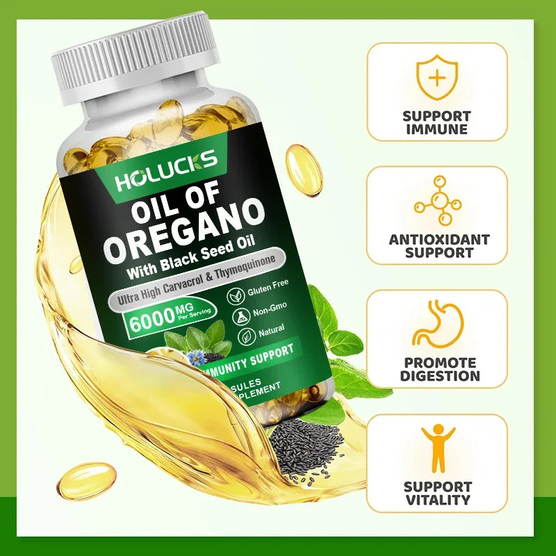 HOLUCKS Oregano Oil Softgels with Black Seed Oil – 60/120ct Herbal Softgel Supplement Qst