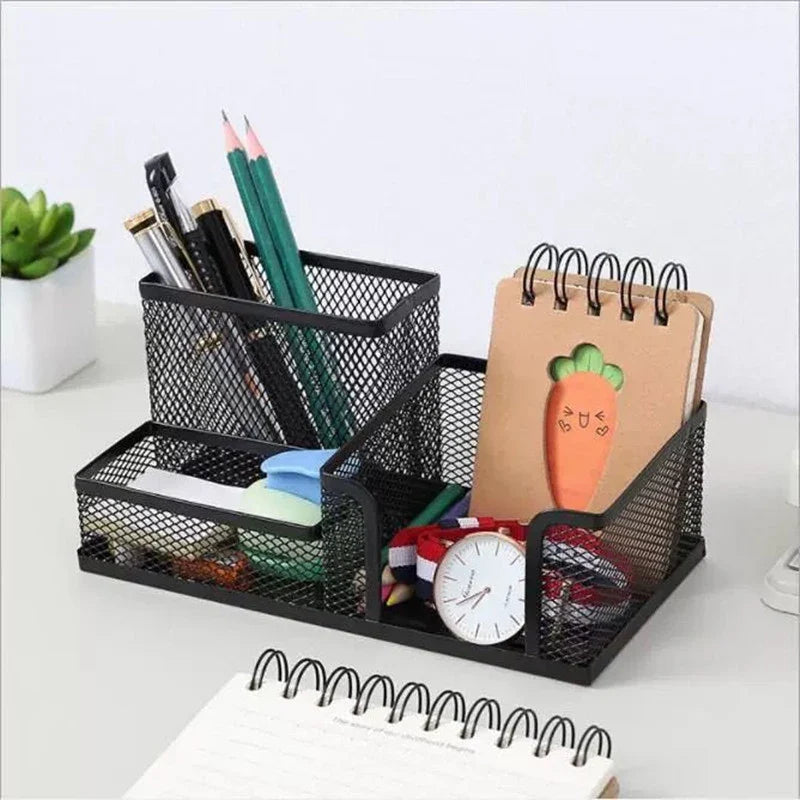 Creative Metal Desk Organizer – 3-Grid Pen & Pencil Holder Desk Pen Organizer Qme