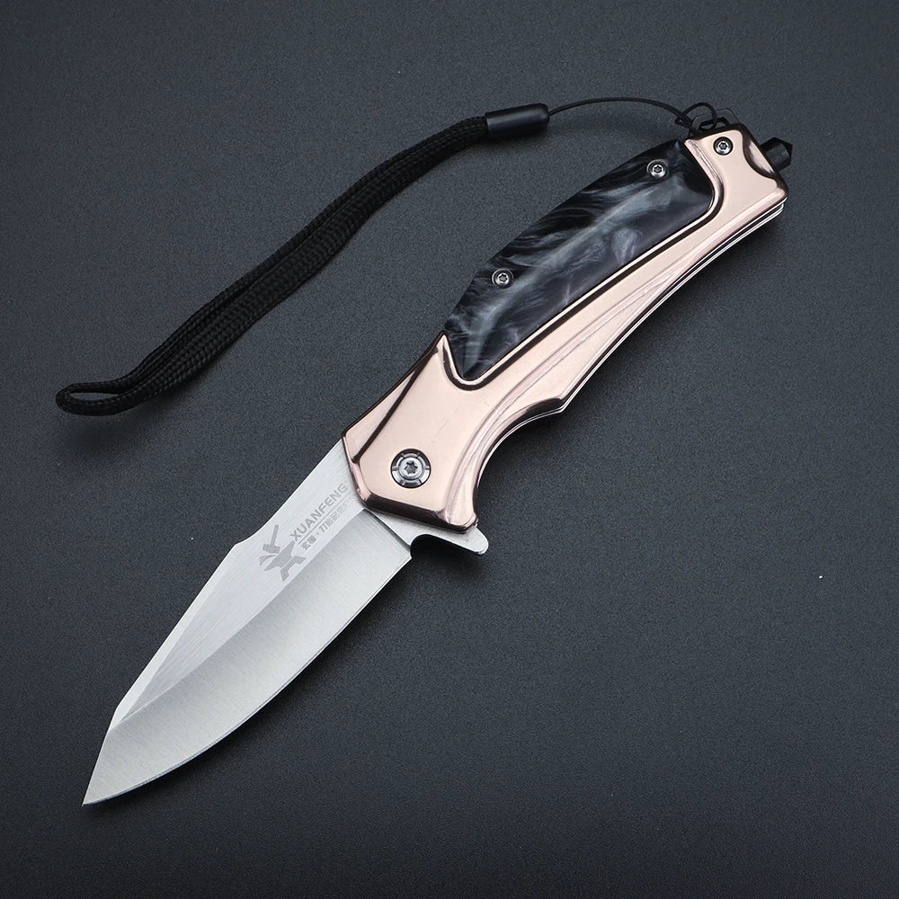 XUAN FENG Golden Folding Knife – D2 Steel Camping Pocket Blade Folding Pocket Knife Qst YELLOW