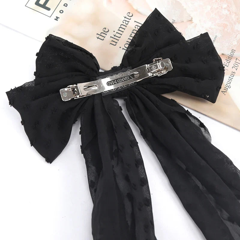 Black Chiffon Large Bow Hair Clip – Elegant Bowknot Hairpin Bow Hair Clip Qme