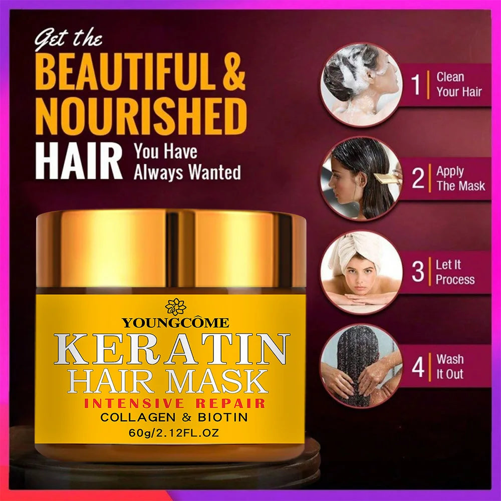 YOUNGCOME Keratin Hair Mask – Biotin, Collagen Treatment Keratin Hair Mask Qst