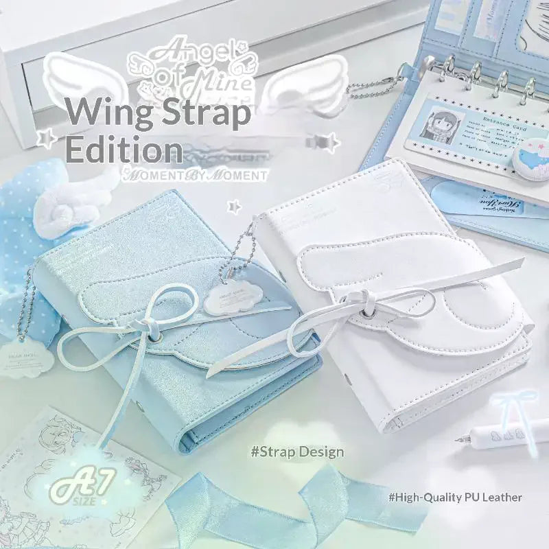 Angel Wings PU Leather 3-Fold Binder Journal Notebook Binder Journal Notebook Qme