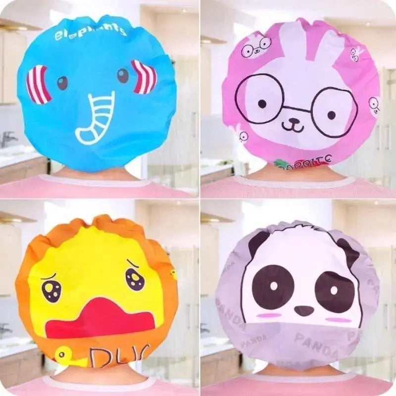 Cartoon Shower Caps for Women – Colorful Bath Hair Covers 4Pcs Shower Cap Set Qme