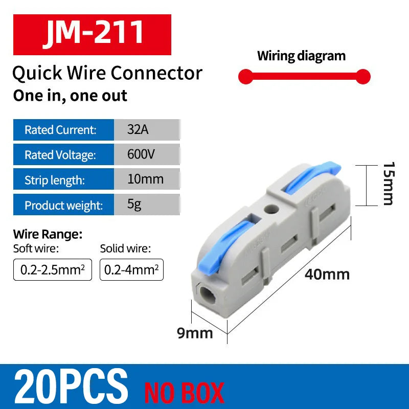 Universal Lever Wire Connectors 1-to-1 Inline Compact Splicing Lever Wire Connector Qme 211B 20PCS