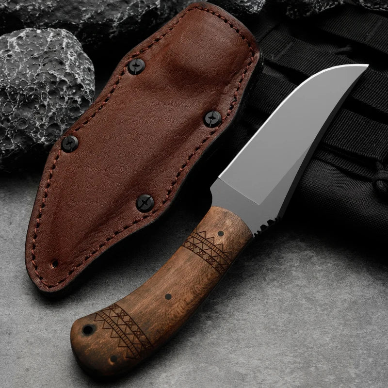 HUANGFU Fixed Blade Camping Knife – Wood Handle | 21cm Fixed Blade Knife Qst