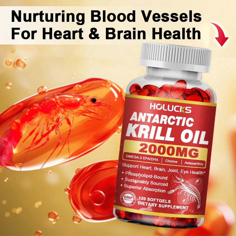 HOLUCKS Krill Oil Omega-3 Supplement – 120 Capsules Omega-3 Supplement Qst