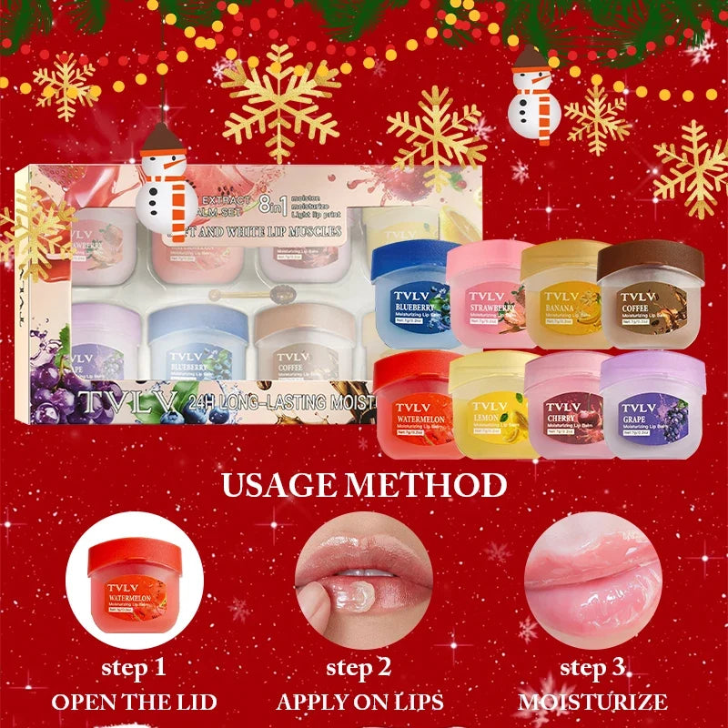 8-Piece Fruity Lip Balm Set – Moisturizing & Smoothing Lip Care Lip Balm Set Qme