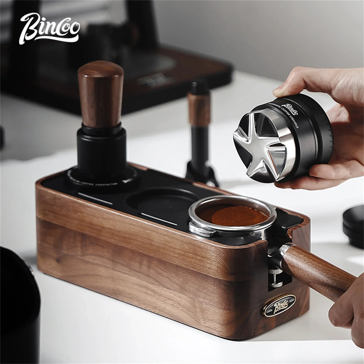 Bincoo 58mm Auto-Leveling Coffee Tamper & Distributor Stand Espresso Tamper Set Qst