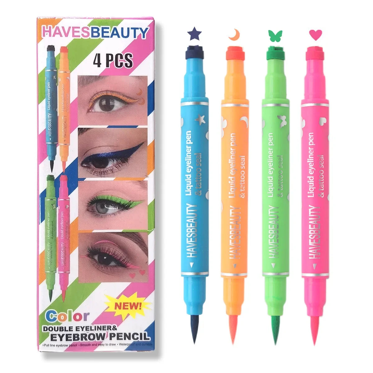 Dual-Ended Stamp Eyeliner Waterproof 4-Color Set | Qme Stamp Eyeliner Pen Qme 4color-Set