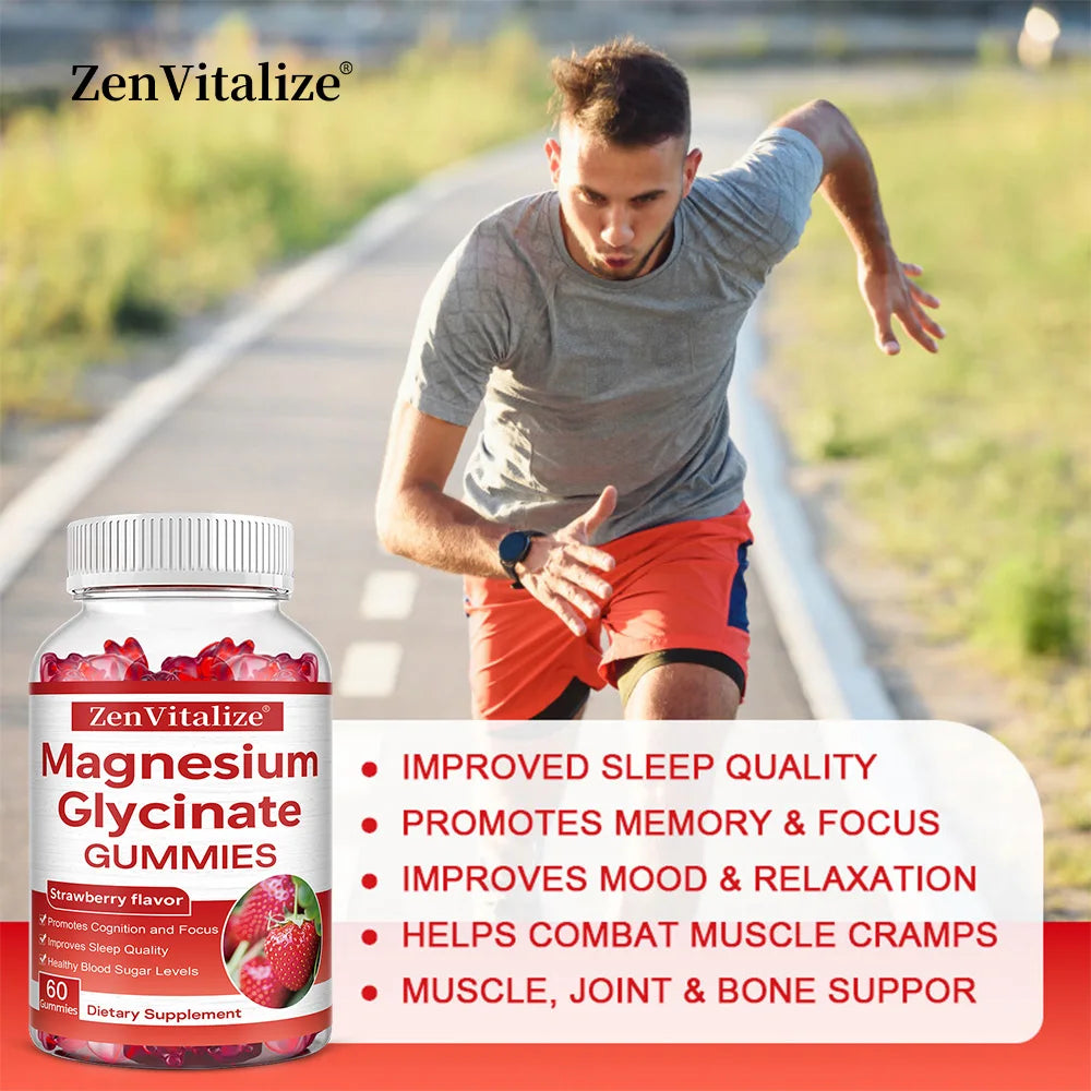 Magnesium Glycinate Gummies – Sleep & Muscle Support, 60ct Mineral Supplement Gummies Qst