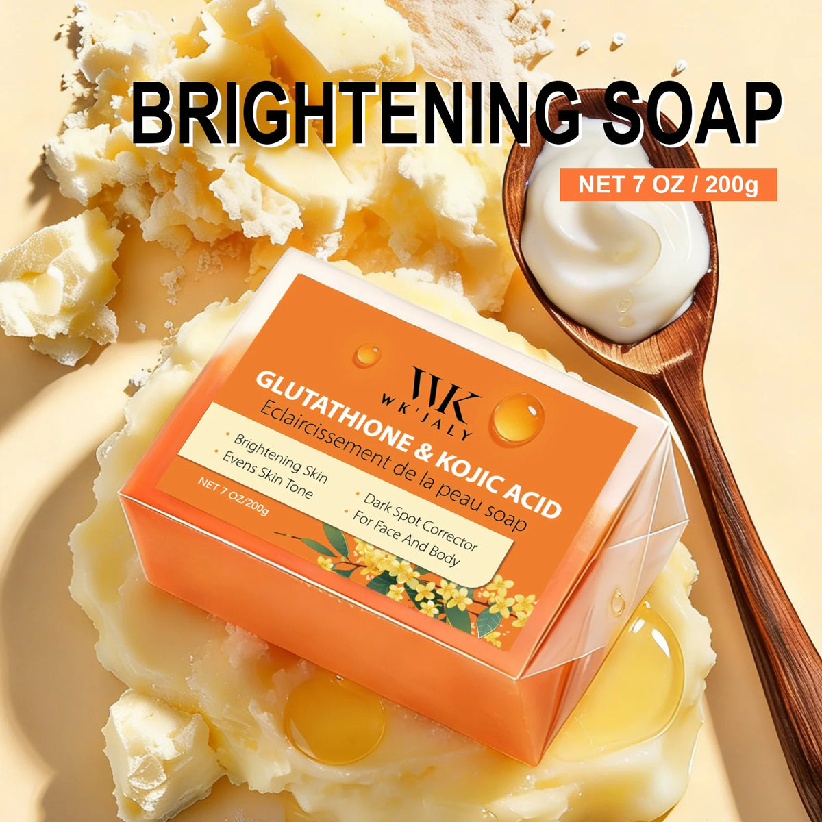 WK JALY Kojic Acid & Glutathione Brightening Soap 200g Brightening Soap Bar Qst Pack of 1 United States