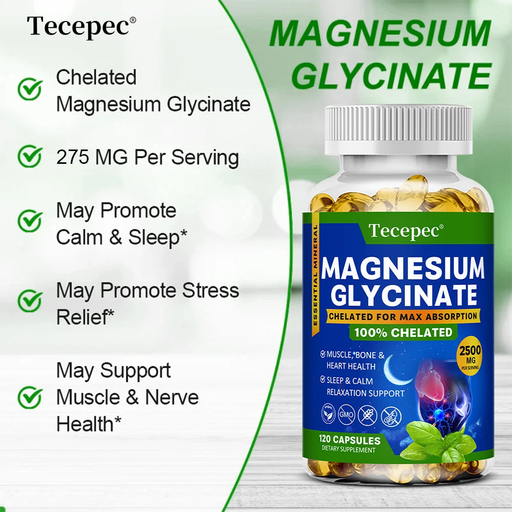 Magnesium Glycinate 2500mg Capsules – Muscle, Nerve & Bone Magnesium Supplement Qst