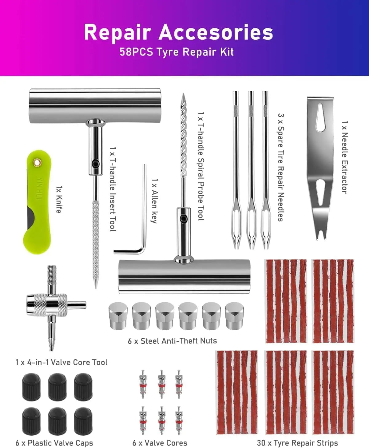 Heavy Duty Tire Repair Plug Kit – Durable Rubber Plugs Tire Repair Kit Qme