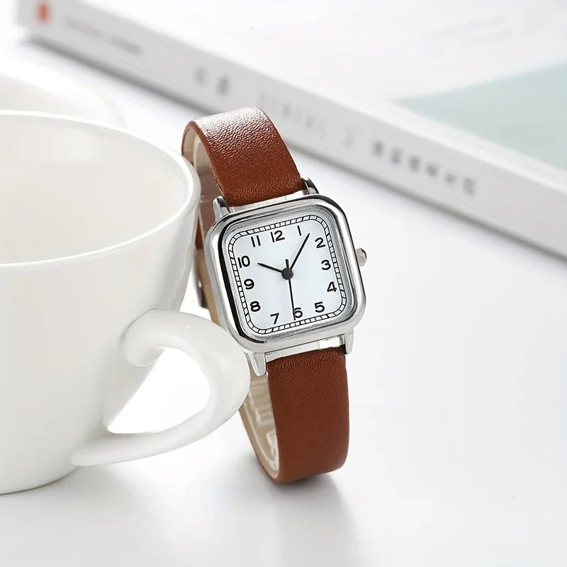 Women's Square Analog Quartz Watch – PU Leather Strap, 5 Colors Analog Quartz Watch Qme