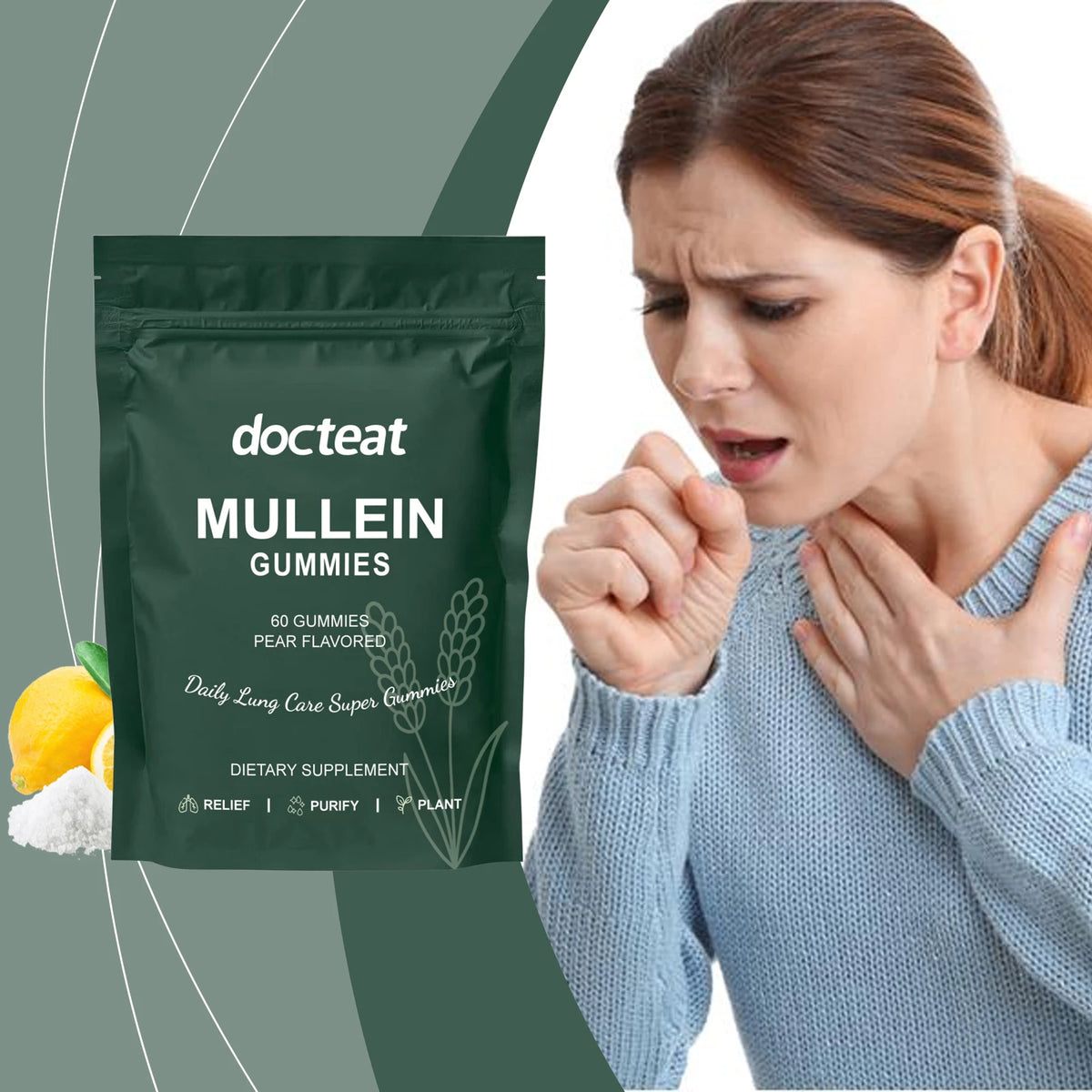 DOCTEAT Mullein Gummies – Plant-Based Respiratory Wellness Herbal Supplement Gummies Qst
