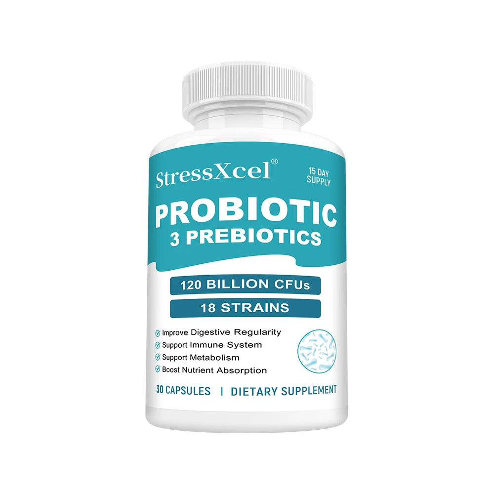 STRESSXCEL Probiotics & Prebiotics Capsules | Gut & Immune Support Probiotic Supplement Qst 30 count-1 bottle