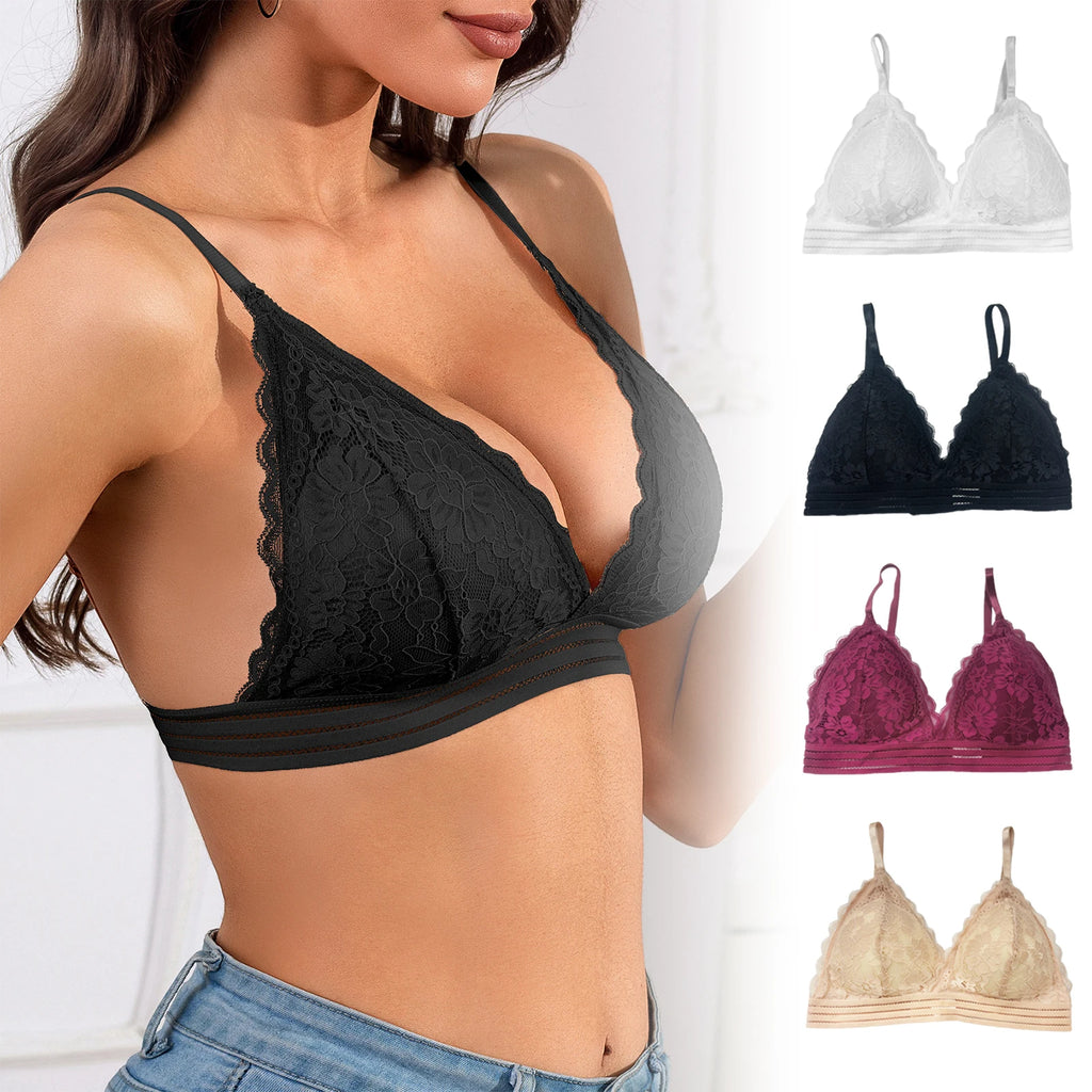 Zeriluna Deep V Triangle Bralette – Wire-Free Lace for Women Lace Bralette Qst