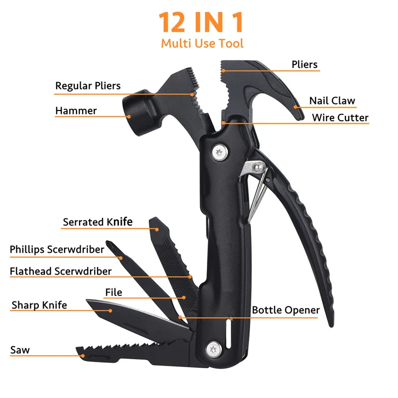 12-in-1 Multitool Hammer – Compact Steel Multi-Function Tool Multitool Hammer Qst