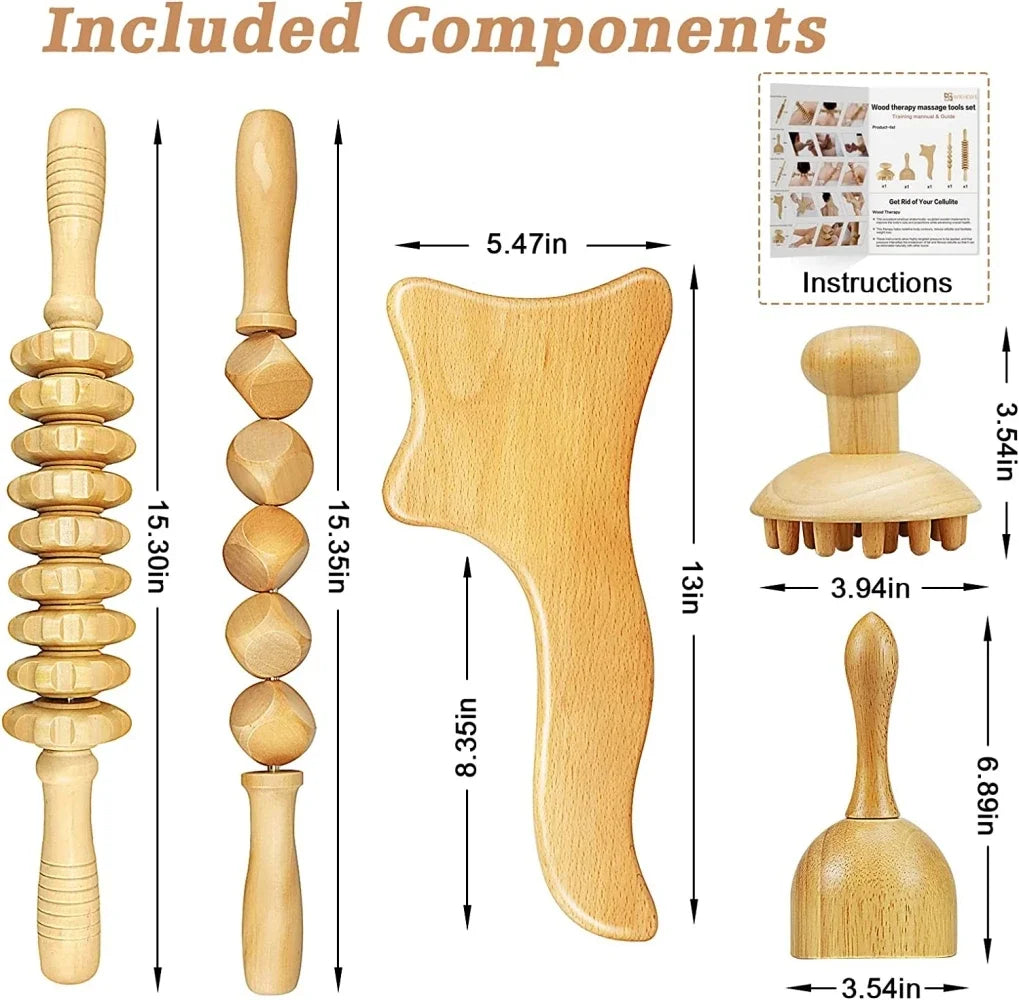 Wooden Therapy Massage Set – Gua Sha & Maderoterapia Tools Wooden Massage Set Qst