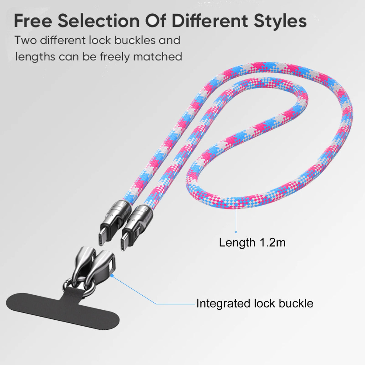 240W USB-C Lanyard Charging Cable | Anti-Theft Zinc Lock USB-C Lanyard Cable Qst black