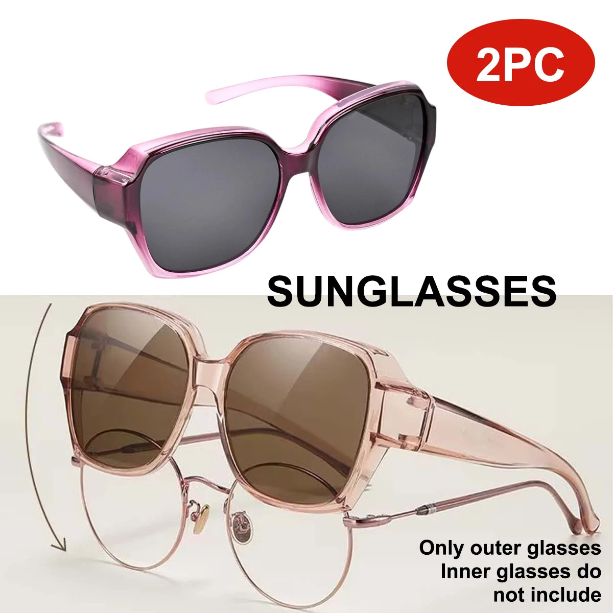 VOPHA Fit-Over Sunglasses Oversized UV400 Square Shades T01 Fit-Over Sunglasses Qst 2PC