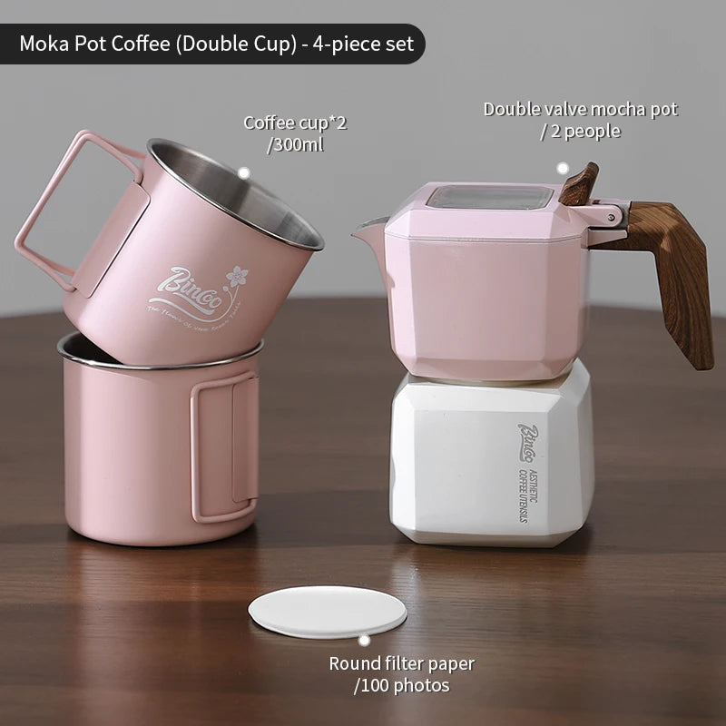 BINCOO Double Valve Square Moka Pot – Espresso Maker 220V Moka Pot Espresso Maker Qst 4PCS SET 1
