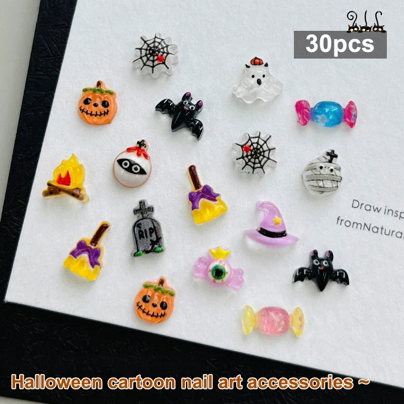 3D Halloween Nail Art Charms – Kawaii Pumpkin & Ghost Resin Nail Art Charms Qme