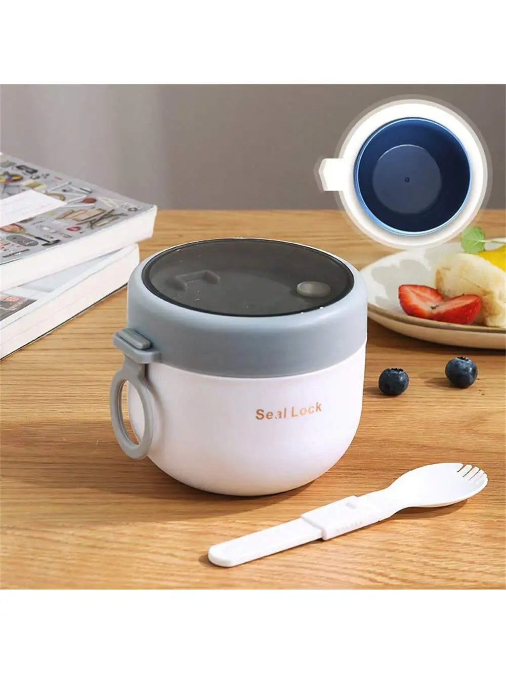 Portable Soup Cup Breakfast Bowl 600ml Fresh-Keeping Lid Portable Food Container Qme white
