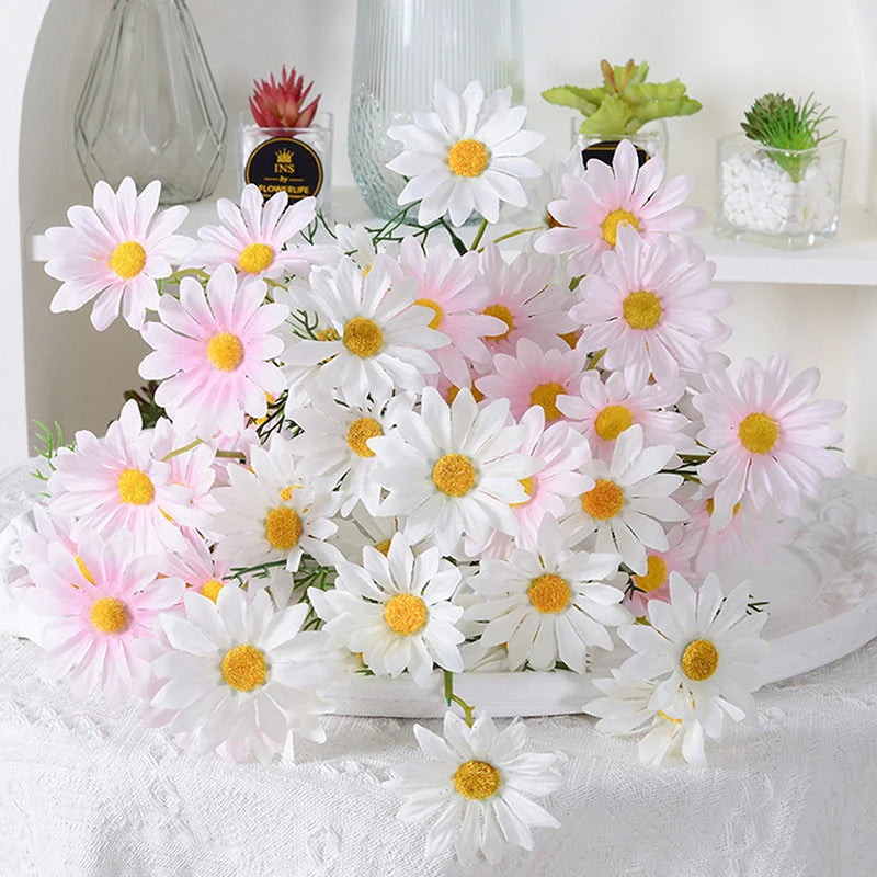 5-Head Silk Chamomile Artificial Flowers – Home & Wedding Décor Artificial Silk Flowers Qst
