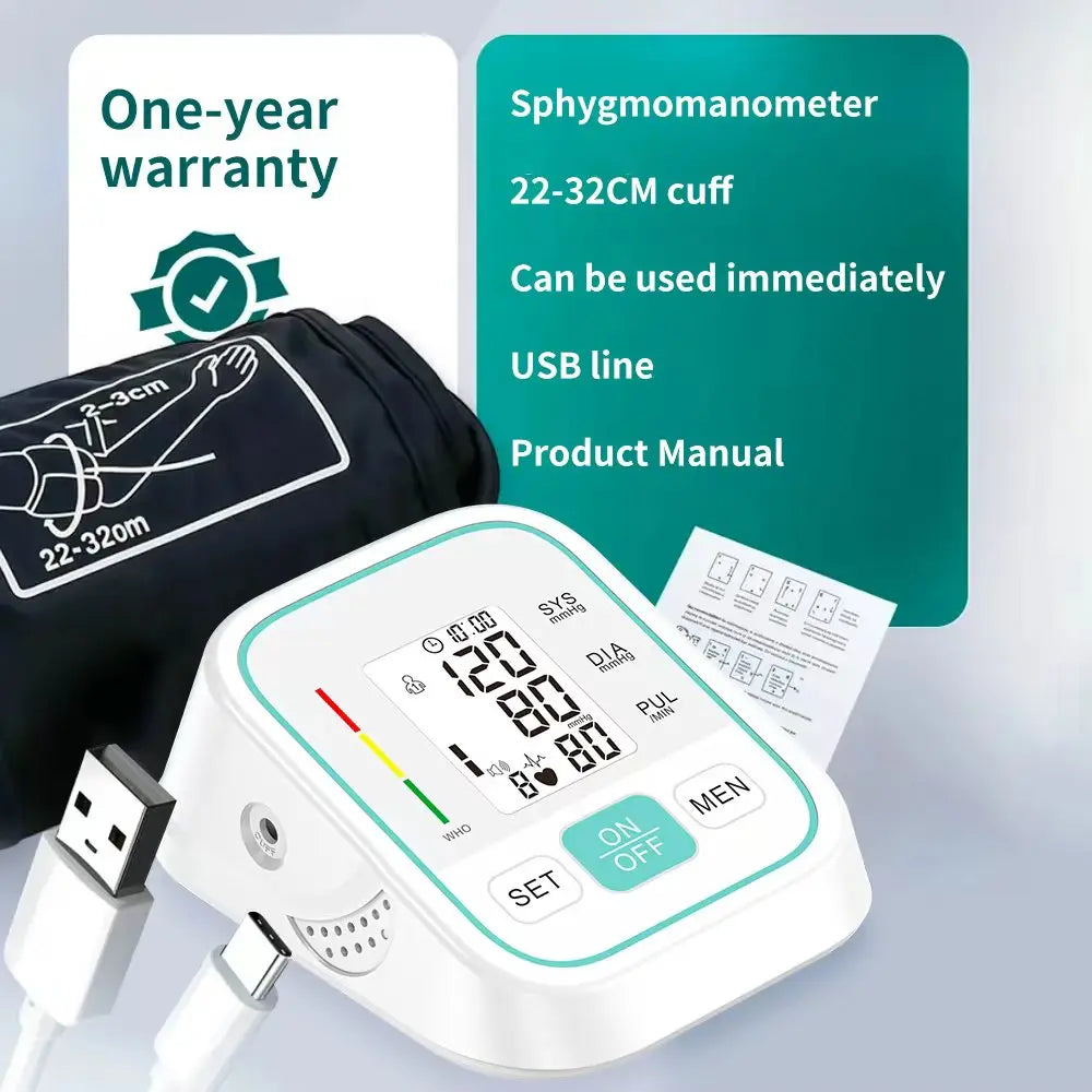 Upper Arm Blood Pressure Monitor – LCD, Voice & USB Rechargeable Blood Pressure Monitor Qst 1 set United States