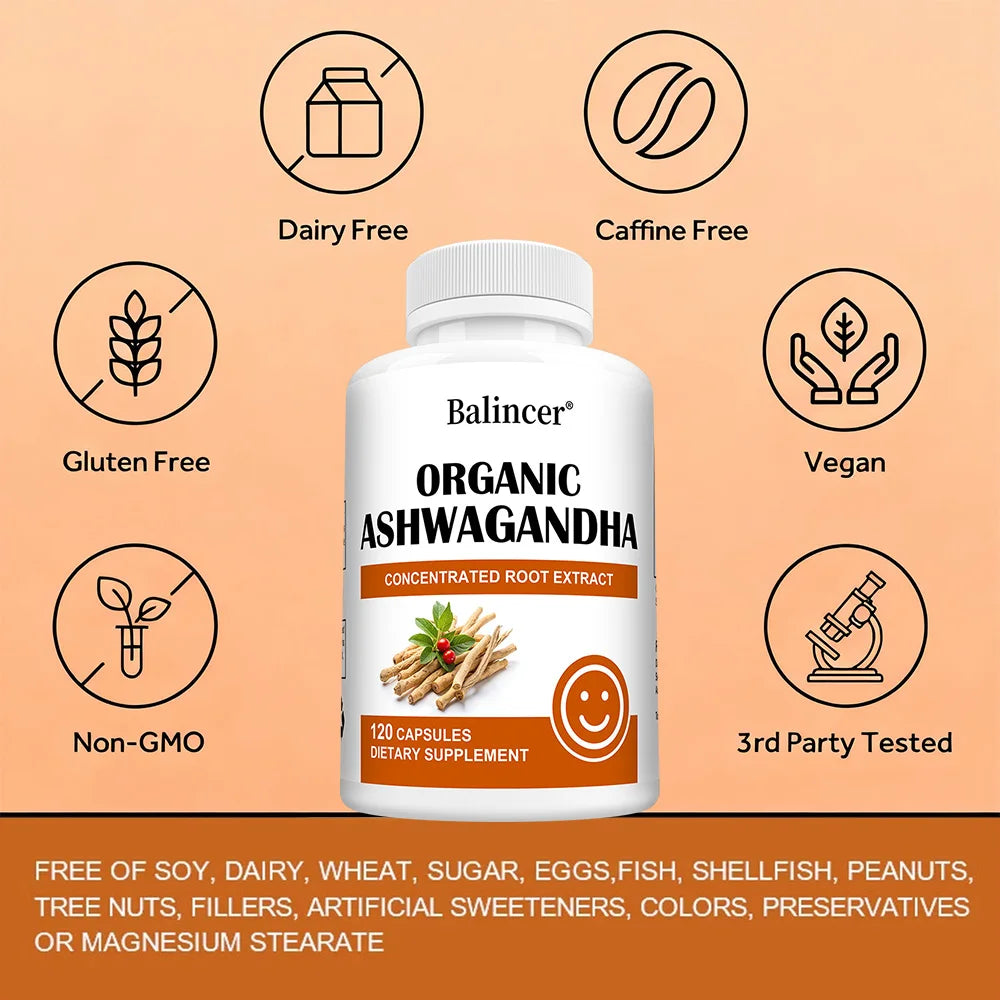 Organic Ashwagandha Capsules with Black Pepper – Vegan Herbal Supplement Qst