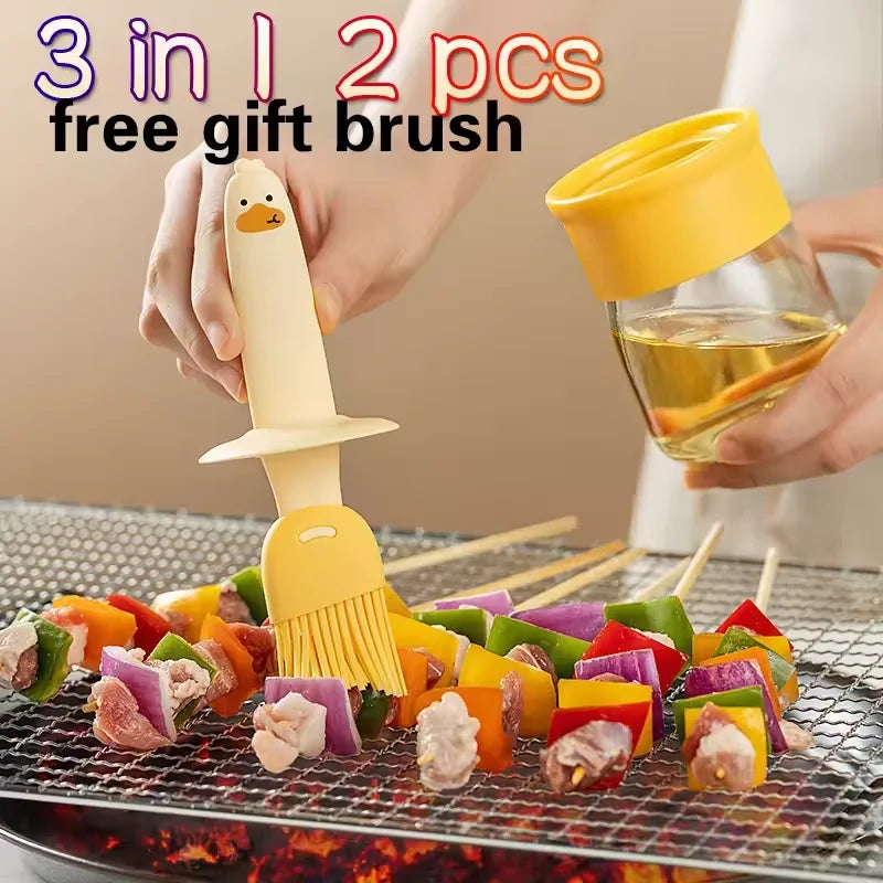 Silicone Oil Brush Bottle 2-in-1 BBQ & Kitchen Basting Set Silicone Basting Brush Qst